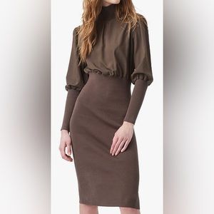 NWT French Connection Krista Knit high neck l/s dress size large color deep moss